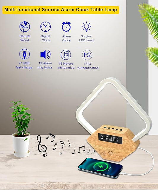 White Noise Sound Machine Smart Sleep Aid,Sunrise Alarm Clock with Wake Up Light for Heavy Sleepers Adults Baby,15 Soothing Sounds, Dimmable Night Light with Dual USB Charger,Gift for Kid Baby Mom Dad