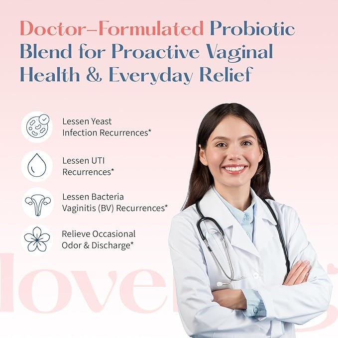 Lovebug V-Best Vaginal Probiotics - 90 Billion CFU Womens Probiotic for PH Balance, Urinary Tract Health, BV & Odor, Probiotics for Women with Lactobacillus Acidophilus, Rhamnosus GG, Reuteri - 60 Ct