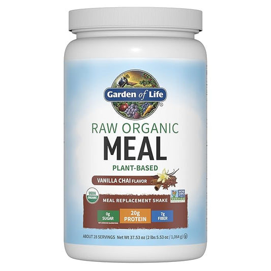 Garden of Life Meal Replacement Shakes, Vegan Raw Organic Protein Powder, Vanilla Chai Protein Powder with Plant Based Pea Protein, Sprouts, Greens, Probiotics, Dairy Free 28 Servings