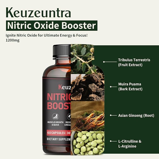 Nitric Oxide Supplements for Men - Nitric Oxide Booster with L-Arginine,L-Citrulline Complex & Panax Ginseng - Supports Energy & Endurance – 60 Capsules