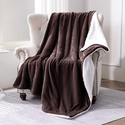 SOCHOW Sherpa Fleece Throw Blanket, Reversible Super Soft Luxurious Plush Blanket Throw Size, Brown, 50x60 inches