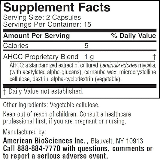 ImmPower AHCC Supplement, Vegetarian Capsules, Enhanced Immune Support, Natural Killer Cell Activity and Cytokine Production, 500 milligrams per Capsule (30 Count)