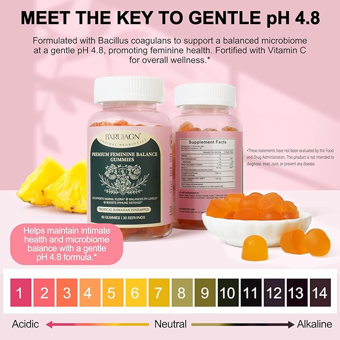 Premium Feminine Balance Gummies, Pineapple Gummies for Women ph, Supports Vaginal Flora, Balances Ph Levels, Boosts Immune Defense, Vegan, Gluten-Free - Hawaiian Pineapple - 60 Count
