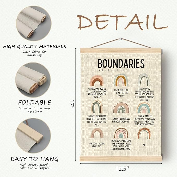 HKTZM Boundaries Sound Like Mental Health Poster Hanger Frame 12.5×17 Inch, Mental Health Boho Rainbow Hanging Wall Art Decor for Classroom School Counselor Office Calm Down Corner