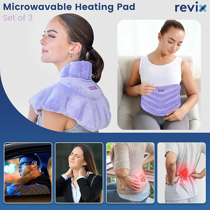 REVIX Microwave Heating Pads for Back, Heated Neck Shoulder Wrap Microwavable with Moist Heat, Heated Eye Mask, Warm Compress, Neck & Shoulders and Back, Set of 3
