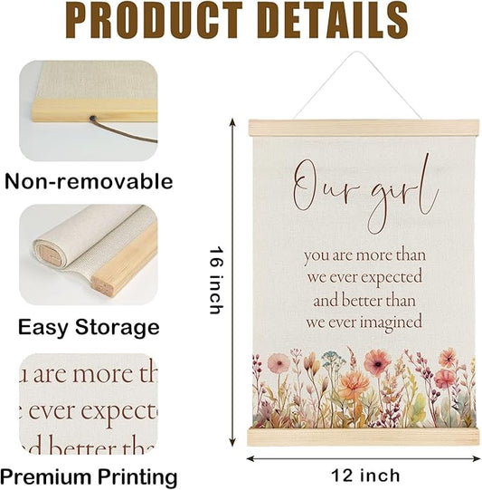Nrleey Girl Nursery Wall Decor with Wooden Poster Hanger - Baby Girls Room Decor, Our Girl Inspirational Wall Art Posters for Toddler Little Girls Room Bedroom Playroom,12x16 Inch