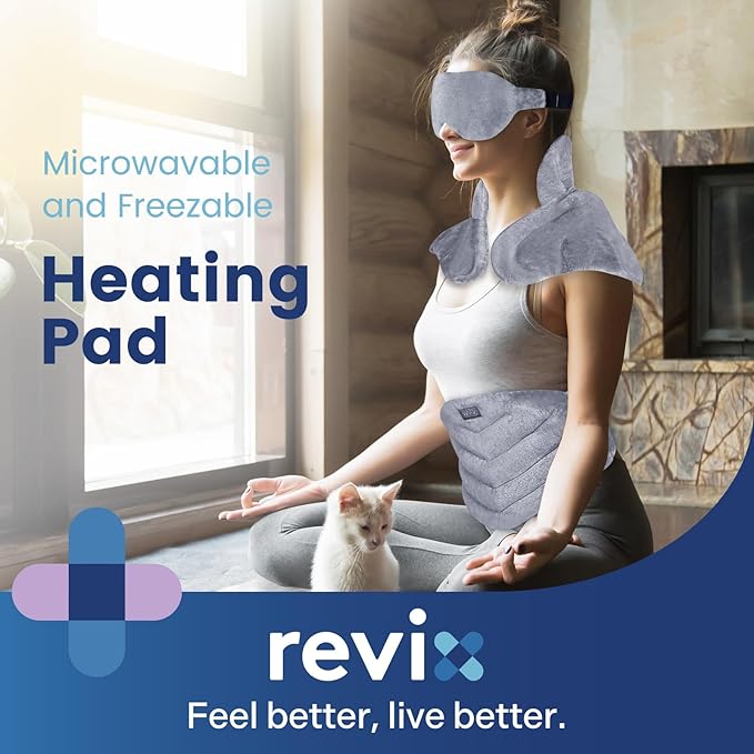 REVIX Microwave Heating Pad for Neck and Shoulders Lower Back, Warm Compress Heated Back Wrap with Weighted Plush, Hot Eye Mask, Set of 3