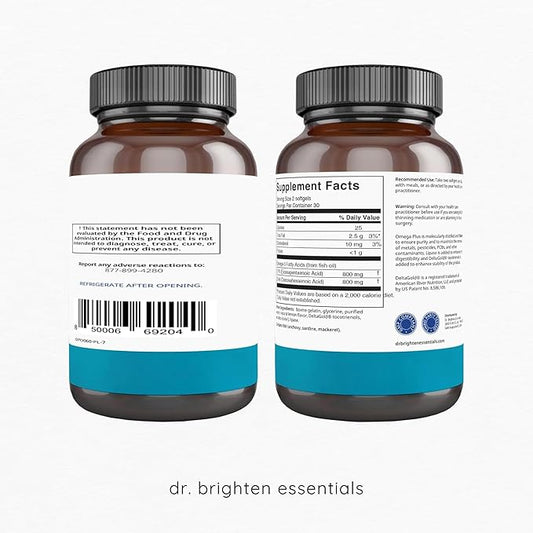 Dr. Brighten Omega Plus — 1600 mg of EPA/DHA Non-GMO Fish Oil Supplement for Heart, Brain, and Immune System — 60 Softgels
