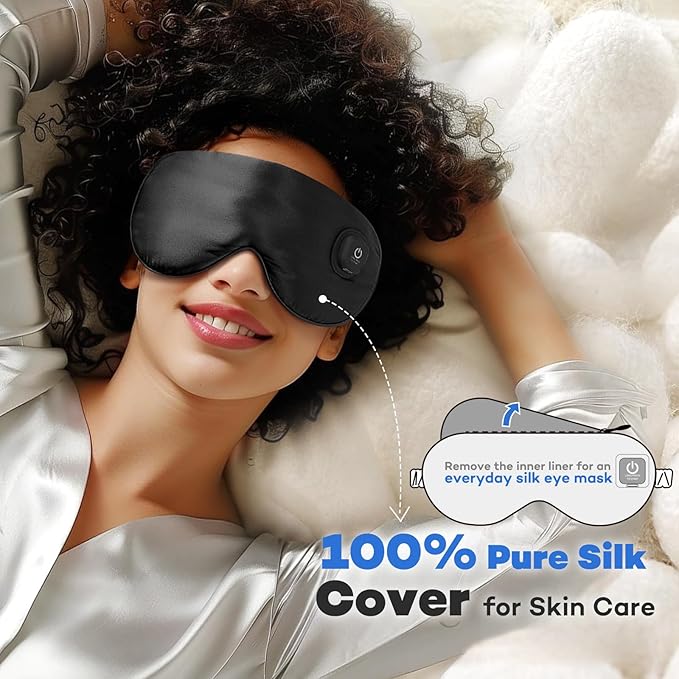 Ezona Silk Cordless Heated Eye Mask, Warm Eye Compress Mask for Dry Eyes, Washable Eye Heating Pad for Travel, Dry Eyes, Blepharitis, Sinus Migraine (Black)