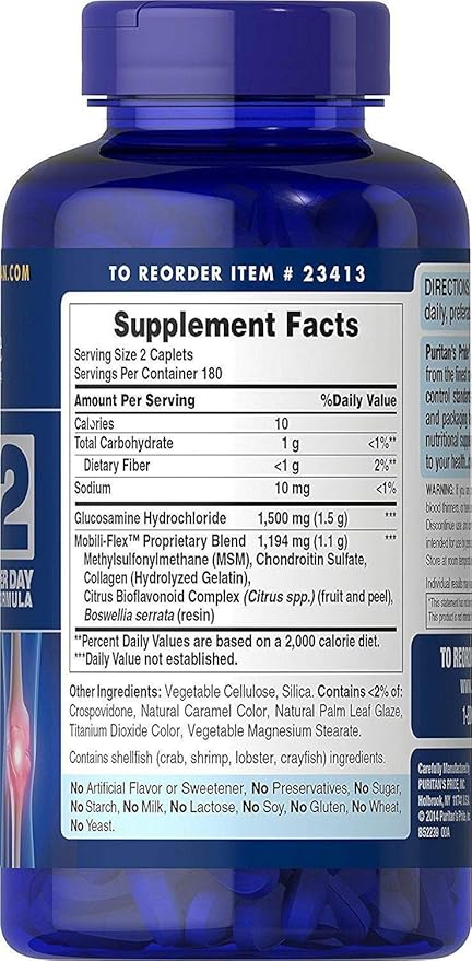 Puritan's Pride Glucosamine Chondroitin MSM, Dietary Supplement for Joint Health, 6 Month Supply, 360 Coated Tablets