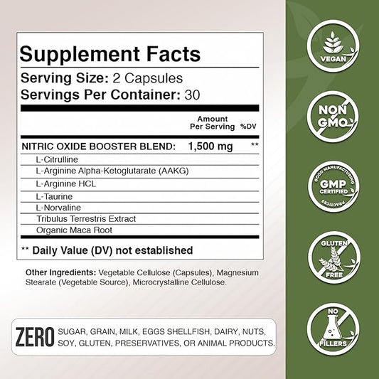 Gade Nutrition Nitric Oxide Supplement - L Arginine Capsules – Helps to Improve Energy, Endurance & Performance - Pre Workout - Muscle Builder - with All Essential Amino Acid and Maca Root