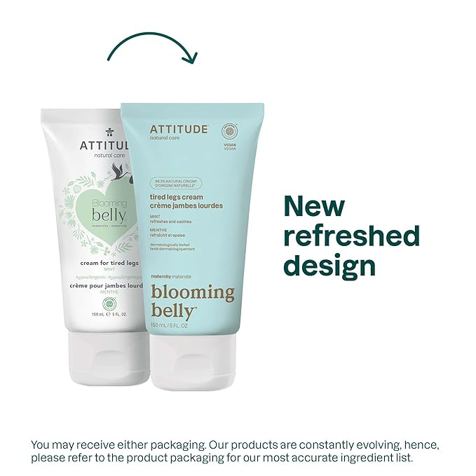 ATTITUDE Pregnancy Tired Legs Cream, EWG Verified, Dermatologically Tested, Plant and Mineral-Based, Vegan Maternity Products, Soothing and Refreshing Mint, 5 Fl Oz