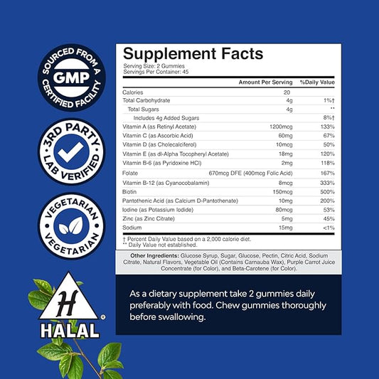 Natures Craft Daily Mens Multivitamins Gummies - Mens Gummy Multivitamins with Zinc and Biotin Immune Support Gummies - Potent Vitamins for Energy and Immunity Non-GMO Gluten Free Halal 90 Count