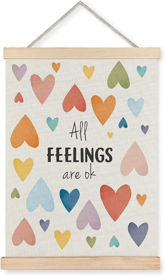 Yomisex All Feelings Are OK Mental Health Wall Art Poster for Classroom, Therapy Office Decor, Mental Health Awareness Wall Art Framed for School Counseling Office Classroom Decor, 12x16 Inch