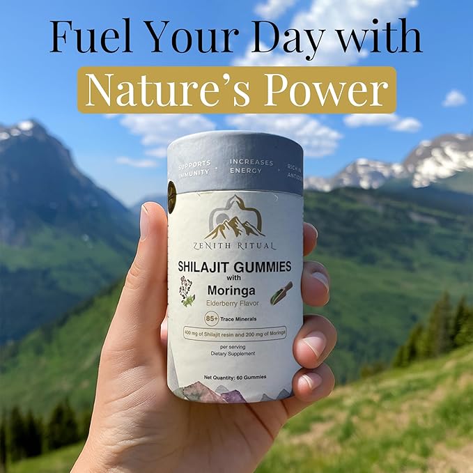 Pure Himalayan Shilajit and Moringa Gummies – Boost Energy, Focus & Vitality – 75% Fulvic Acid – 100% Vegan, Gluten-Free, No Added Sugar – 60 Gummies