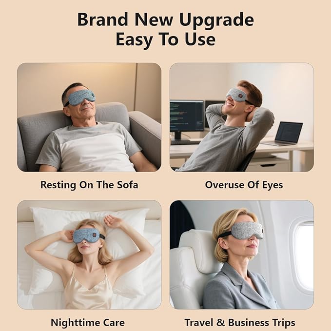 Heated Eye Mask Cordless for Dry Eyes with Replaceable Shell,Buit-in 1000mAh Battery, Eye Relief, Improved Sleep, Light Blocking Warm Eye Compress Washable Eye Heating pad for Travel Family,Best Gift