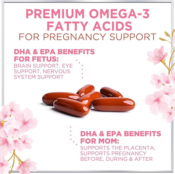 Prenatal Vitamins For Women With Folic Acid, DHA & Iron - Women's Prenatal Multivitamin, Essential Pre Natal Vitamins with Folate, Omega 3, D3, B12, Pregnancy Supplement for Mom & Baby - 60 Softgels