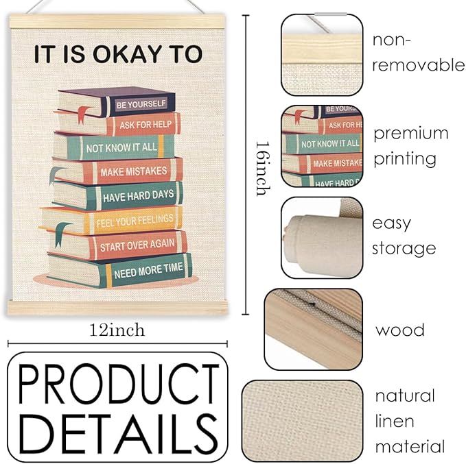 Ecezatik Mental Health It's OK to Be Yourself Poster Hanger Frame, Mental Health Awareness Posters Wall Decor for Classroom Therapy Office School Counselor Office Calm Down Corner, 12x16 Inches