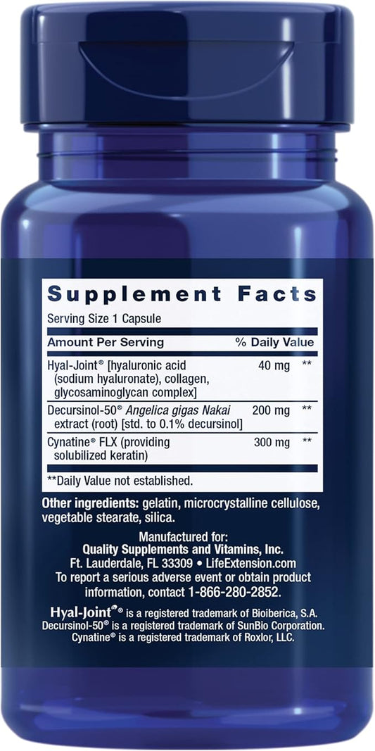 Life Extension Fast-Acting Joint Formula, Keratin, Korean Angelica, hyaluronic Acid, Joint discomfort Relief, Non-GMO, Gluten-Free, 30 Capsules