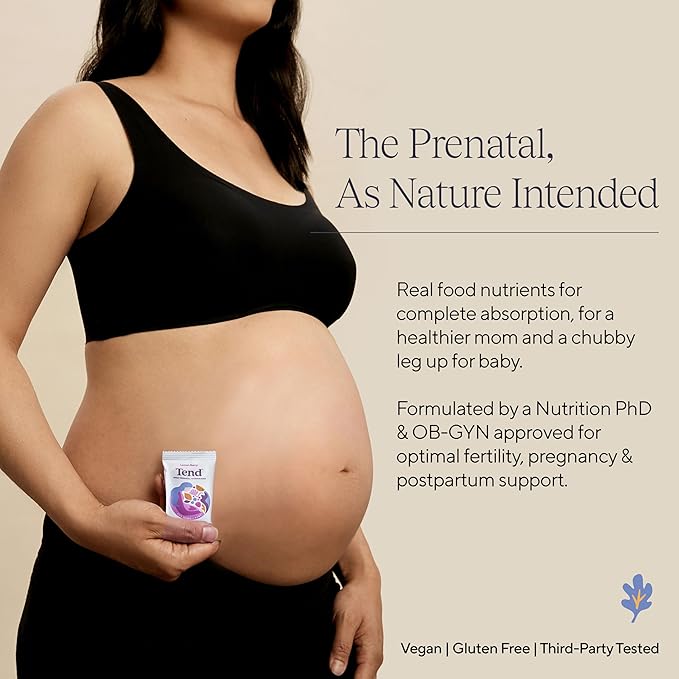 Tend Daily Best Prenatal Vitamin Bar, Made with Organic Ingredients for Pregnant & Postpartum Mothers, Includes DHA, Vitamin D, B, Choline, Folate - Lemon Berry (7ct)