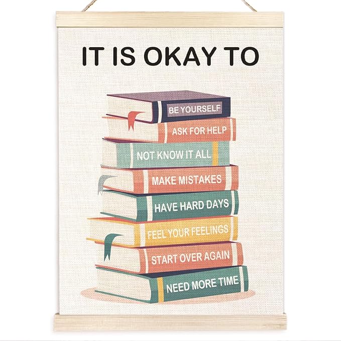 Ecezatik Mental Health It's OK to Be Yourself Poster Hanger Frame, Mental Health Awareness Posters Wall Decor for Classroom Therapy Office School Counselor Office Calm Down Corner, 12x16 Inches