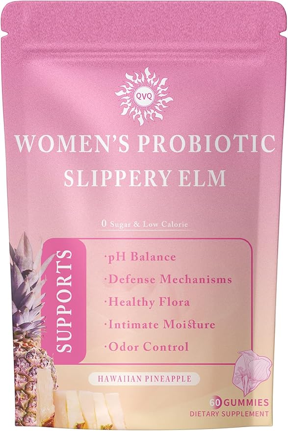 Women's Probiotic & Prebiotic Pineapple Slippery Elm Gummies for Women pH, Gut Health & Immune System, Gluten-Free, Vegan Premium Feminine Balance Gummie, 60 Gummies(1 Pc)