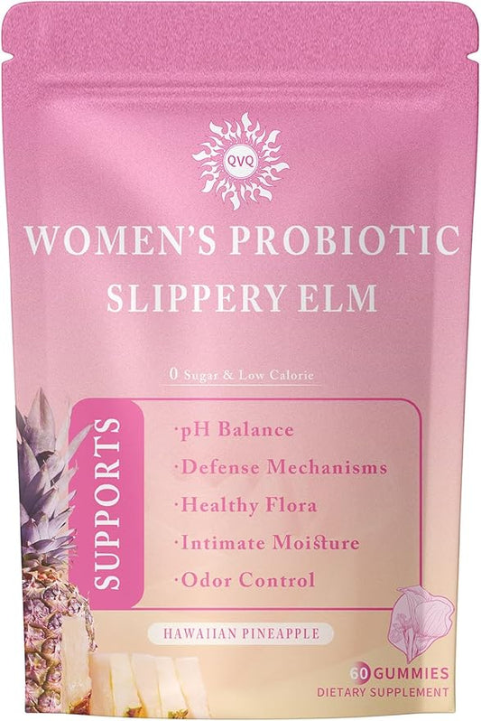 Women's Probiotic & Prebiotic Pineapple Slippery Elm Gummies for Women pH, Gut Health & Immune System, Gluten-Free, Vegan Premium Feminine Balance Gummie, 60 Gummies(1 Pc)