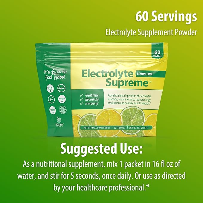 Jigsaw Health Electrolyte Supreme | Broad Spectrum of Electrolytes + Trace Minerals | Lemon-Lime Flavor | 60 Servings (Packets)