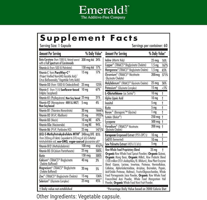 EMERALD LABS Men's 45+ 1-Daily Multi - Made with Saw Palmetto, Lycopene & More for Heart, Bone & Immune Support* - Gluten-Free - 60 Vegetable Capsules