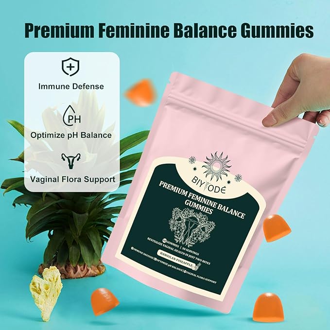 Feminine Balance Gummies, Premium Balance Supplement for Women PH Health, Immune Support, Vegan, Gluten-Free, Hawaiian Pineapple 60 Gummies 30 Servings
