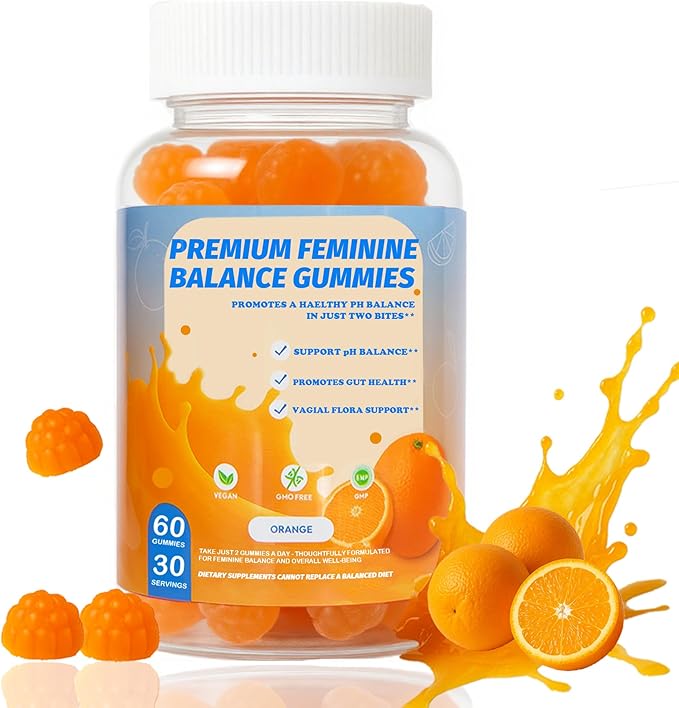 Premium Feminine Balance Gummies – Probiotic for Women’s pH Balance & Odor Control Suppert Vaginal Health,Natural Orange Flavor Vegan, Gluten-Free, 60 Count