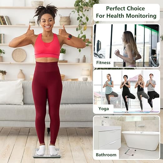 Scale for Body Weight Digital Bathroom Scale Accurate Weighing Machine for People, High Precision Bath Scale, Step On, Tempered Glass LCD Display Batteries and Tape Measure Included, 400lbs