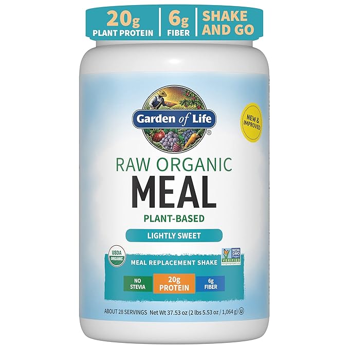 Garden of Life Meal Replacement Shakes, Vegan Raw Organic Protein Powder, Lightly Sweet Protein Powder with Plant Based Pea Protein, Sprouts, Greens, Probiotics, Dairy Free 28 Servings