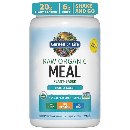 Garden of Life Meal Replacement Shakes, Vegan Raw Organic Protein Powder, Lightly Sweet Protein Powder with Plant Based Pea Protein, Sprouts, Greens, Probiotics, Dairy Free 28 Servings