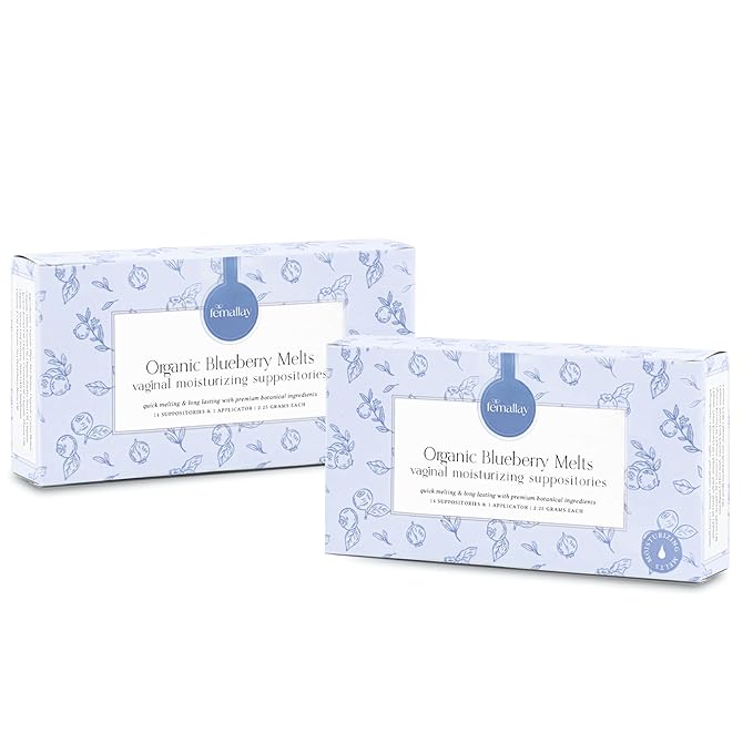 Femallay Organic Vaginal Moisturizing Suppository Melts - 100% Natural Suppositories for Vaginal Odor and Dryness Relief, Ultra-Hydrating Fast-Acting Comfort (Blueberry- 2 Pack)