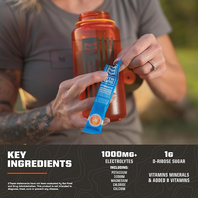MTN OPS Hydrate Electrolytes Powder Drink Mix, 20 Single Serving On-The-Go Electrolyte Packs with Over 1000mg of Electrolytes per Serving, Liberty Pop