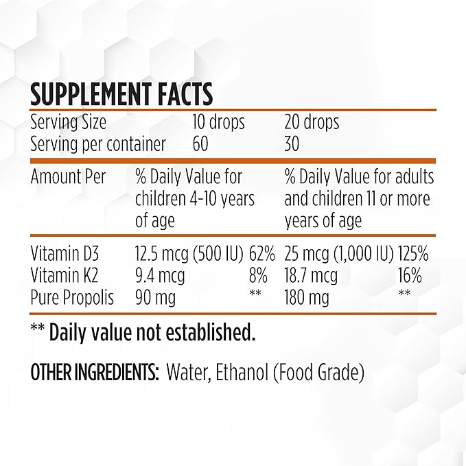 BEE and You 100% Natural Propolis Extract | Vitamin D3 K2 High Potency, Immune Support Supplement, Antioxidants, Natural Detox, Keto, Paleo, Gluten-Free | 1 Fl Oz