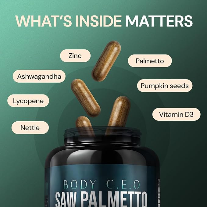 Prostate Superior Saw Palmetto for Men, Stinging Nettle, Ashwagandha, Lycopene, Bladder & Urinary Relief, Prostate Supplement, 60 Capsules 30-Day Supply