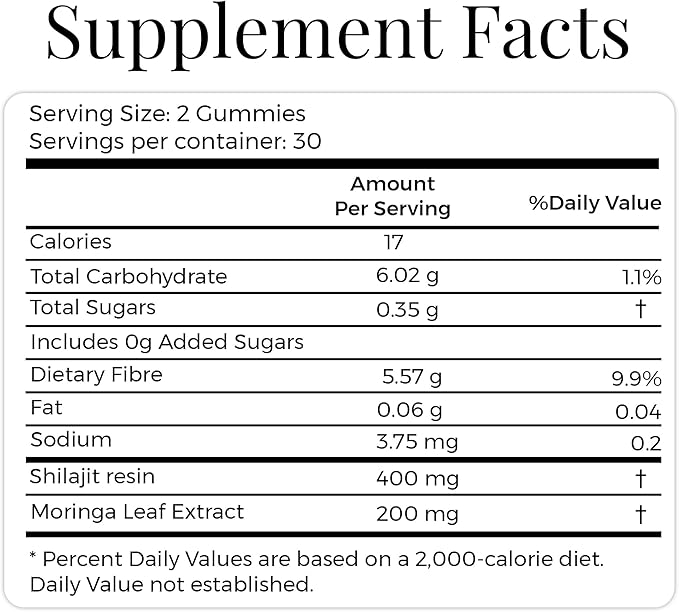 Pure Himalayan Shilajit and Moringa Gummies – Boost Energy, Focus & Vitality – 75% Fulvic Acid – 100% Vegan, Gluten-Free, No Added Sugar – 60 Gummies