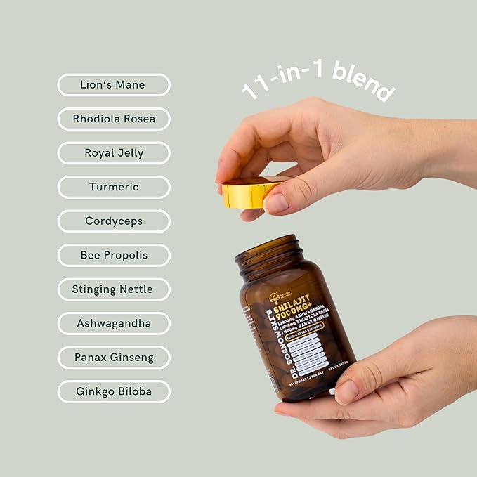 Dr Sosnowski's BioActive Shilajit Blend with Ashwagandha, Rhodiola Rosea, Lions Mane, Panax Ginseng, Royal Jelly, Ginkgo Biloba, Turmeric, Bee Propolis, Cordyceps & Stinging Nettle | 60 Capsules