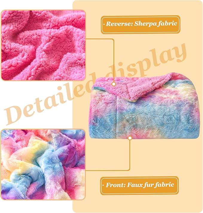 NEWCOSPLAY Super Soft Faux Fur Blanket Twin Size Dark Rainbow Sherpa Fuzzy Plush Warm Blanket for Sofa Bed (Dark Rainbow, Twin(60"x80"))