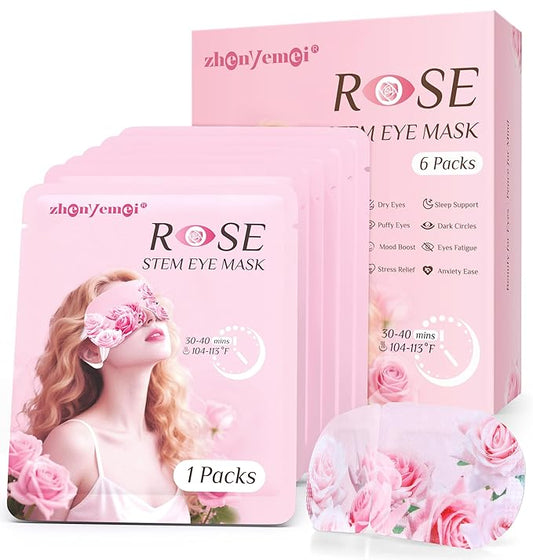 6 Packs Rose Heated Eye Mak - Heating Eye Mask Warm Compress for Dry Eyes Puffinesss Dark Circles Sleep Stye Irritation Stress Relief Self Care Wellness Spa Relaxation Gift