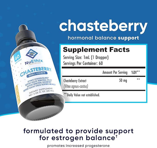 NuEthix Formulations Chasteberry Double Strength 50mg, May Help Balance Estrogen Dominance and May Help Support Menstrual Cycle, 60 Servings