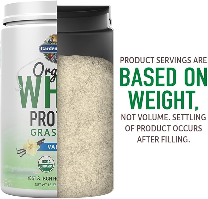 Garden of Life Grass Fed Whey Protein Powder Vanilla - 21g Protein for Women & Men + Probiotics - 12 Servings - Gluten Free, Non GMO, Kosher, Humane, RBST & rBGH Hormone Free