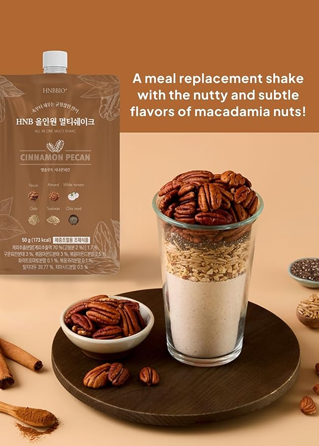 Korean Food All-In-One Multi Shake Cinnamon Pecan(50g*7 Packs) Dietary Fiber, Essential Amino Acids, Vitamins, 7-Day Convenient Individual Packs (12.35 oz)