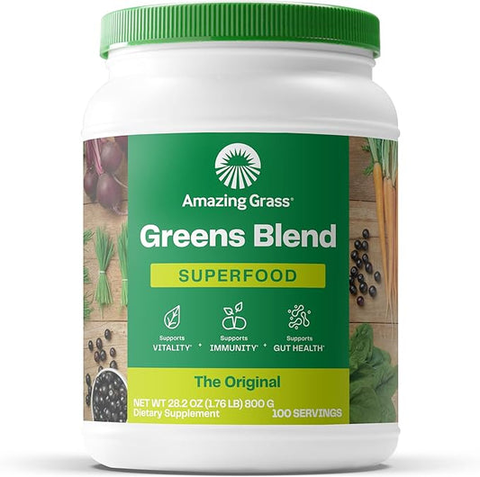 Amazing Grass Greens Blend Superfood: Super Greens Powder with Spirulina, Alfalfa, Beet Root Powder, Digestive Enzymes, Prebiotics & Probiotics, Original, 100 Servings (Packaging May Vary)