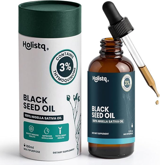 Black Seed Oil Organic Cold Pressed Drops 3% Thymoquinone 100mL | Cold Pressed Black Cumin Nigella Sativa Oil for Immune Support, Skin, Hair Health, Heart, Omega 369, Non-GMO, Vegan, Antioxidant Boost