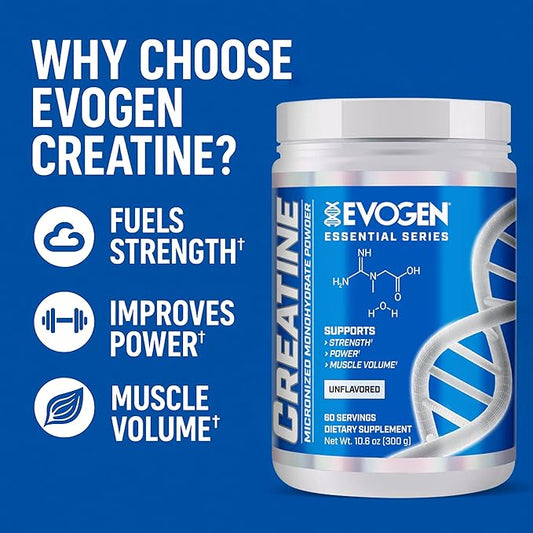 Evogen Creatine Monohydrate Powder - Micronized Creatine for Women & Men | Pure Creatine Powder Supplement for Strength, Power & Recovery | Unflavored | 60 Servings