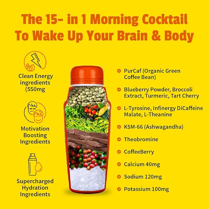 EarlyBird Morning Cocktail - Pineapple Mimosa 45 Servings - Clean Energy Drink (Natural Caffeine), Increased Motivation (Nootropics), Supercharged Hydration (Electrolytes) - Wake Up Early Drink w/
