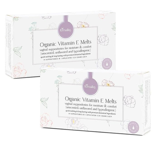 Femallay Organic Vaginal Moisturizing Suppository Melts - 100% Natural Suppositories for Vaginal Odor and Dryness Relief, Ultra-Hydrating Fast-Acting Comfort (Unscented- 2 Pack)